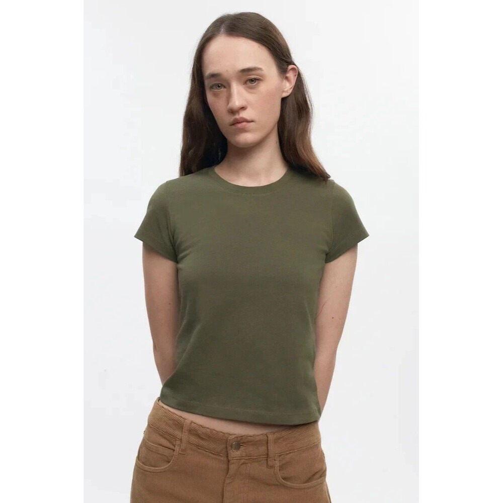NWOT Kotn Shrunken T Women's Green Solid Crew Neck Short Sleeve T-Shirt Size M